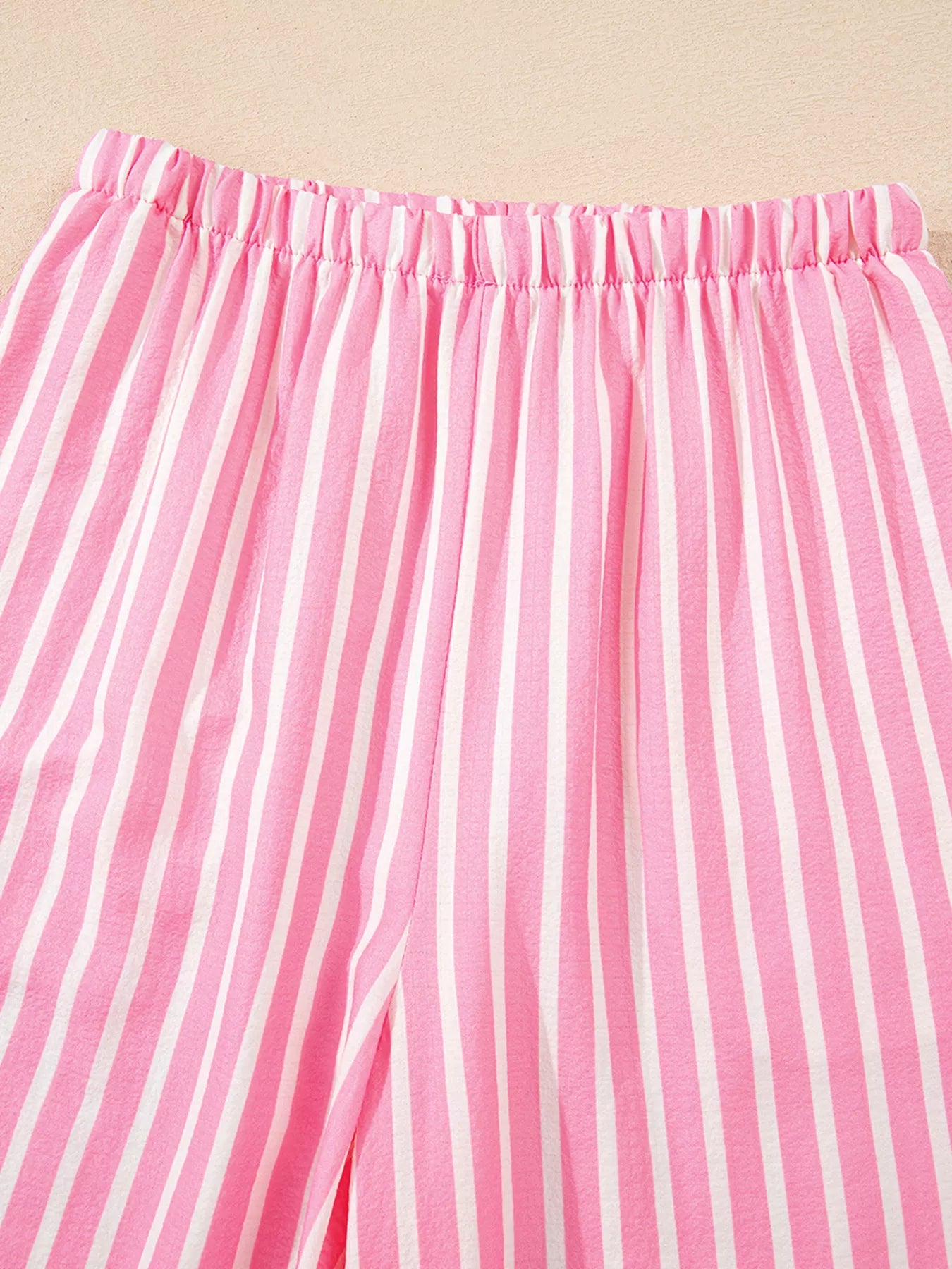 Stripe Buttoned Front Long Sleeve Top and Pants 2 Piece Sleepwear