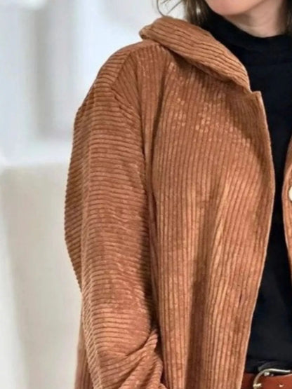 Full Size Corduroy Hooded Button-Up Jacket Plus Size