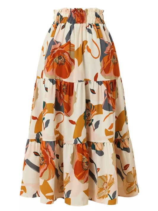 Full Size Floral Print Tiered Skirt Plus Size