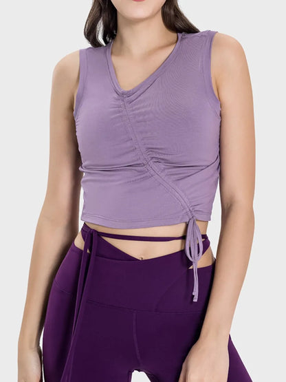 Millennia Drawstring Ruched Wide Strap Active Tank Lavender