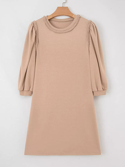 Braided Trim Puff Sleeve Dress