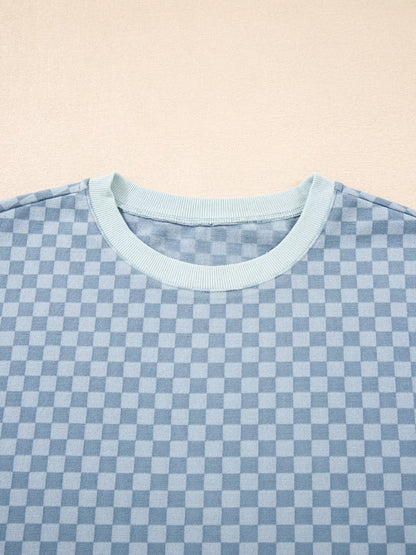 Checkerboard Long Sleeve Pullover and Shorts Set