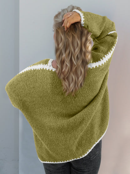 Back To School Sweater - Double Take Contrast Open Front Dropped Shoulder Cardigan