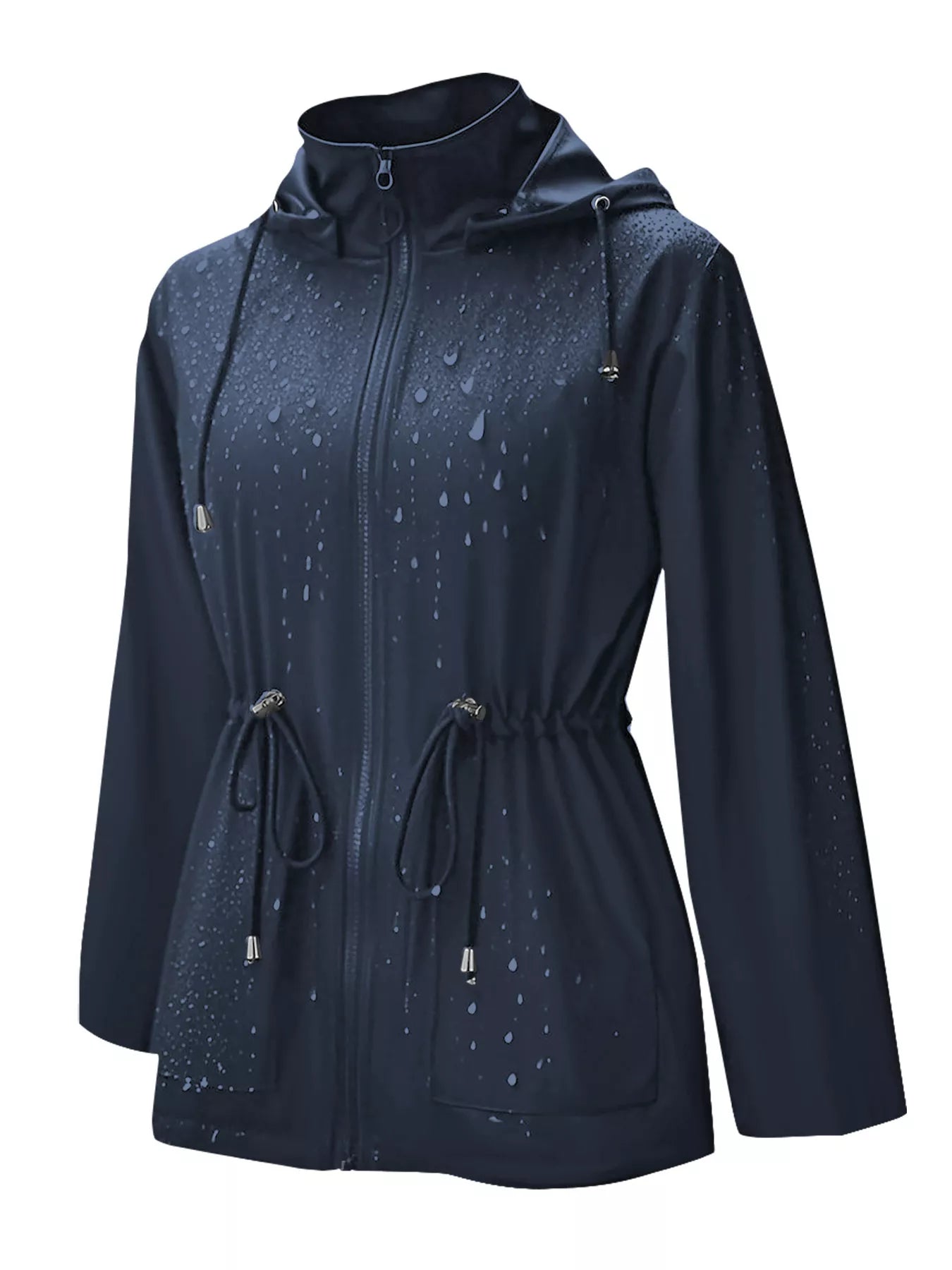 Zip Up Waterproof Hooded Outerwear Dark Blue