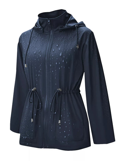 Zip Up Waterproof Hooded Outerwear Dark Blue