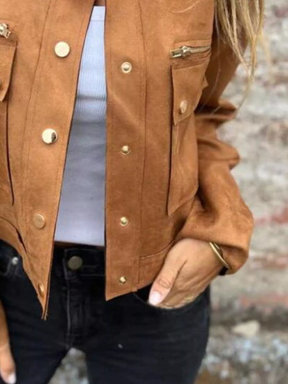 Full Size Snap Down Long Sleeve Jacket Plus Size