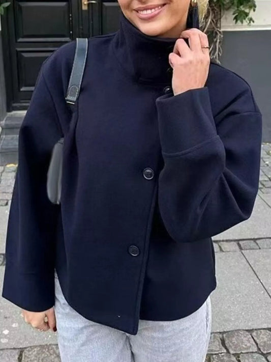 Wool Blend Long Sleeve Outerwear Dark Blue