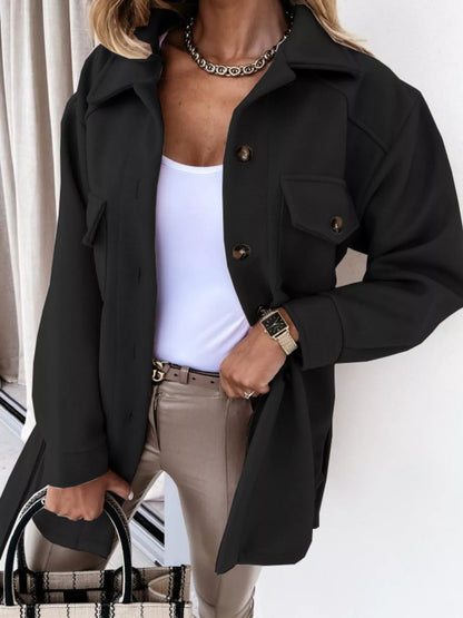 Button-Down Tie Waist Coat Black