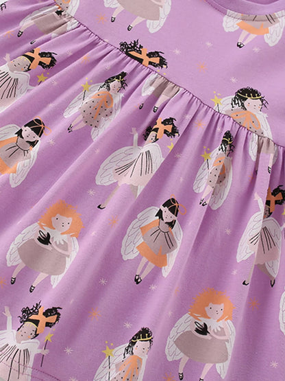 Children's Angel Print Long Sleeve Casual Dress