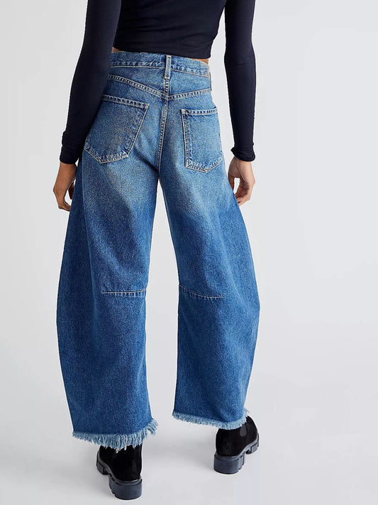 Wide Leg Raw Hem Jeans