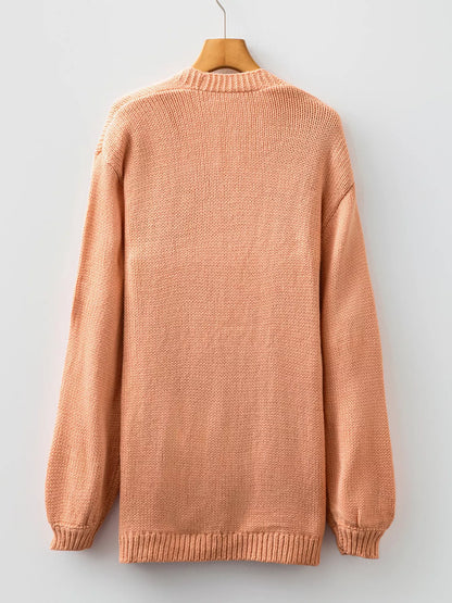 Pumpkin Tree Print Open Front Drop Shoulder Midi Cardigan