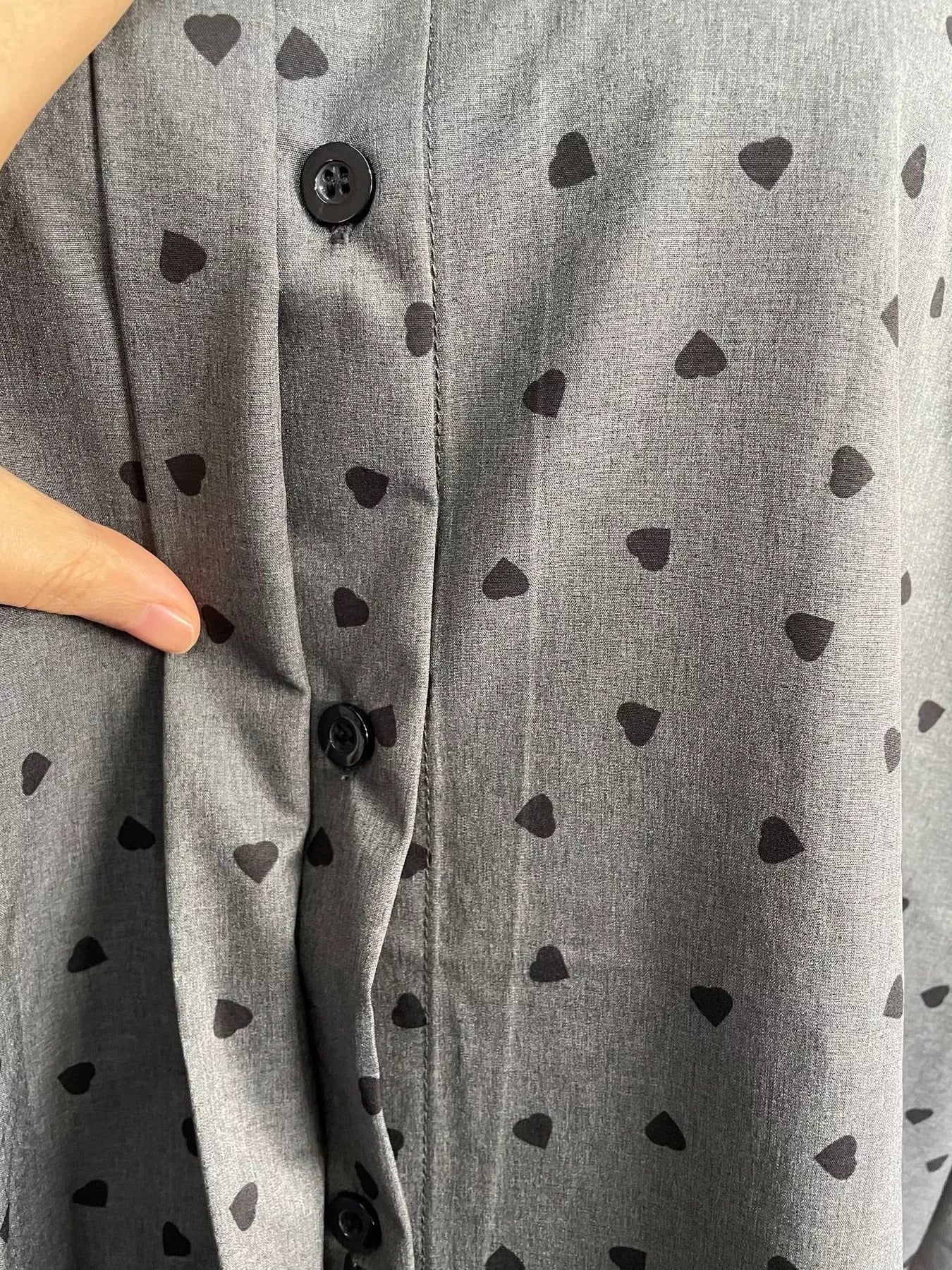 Heart Print Button Up Flounce Sleeve Shirt