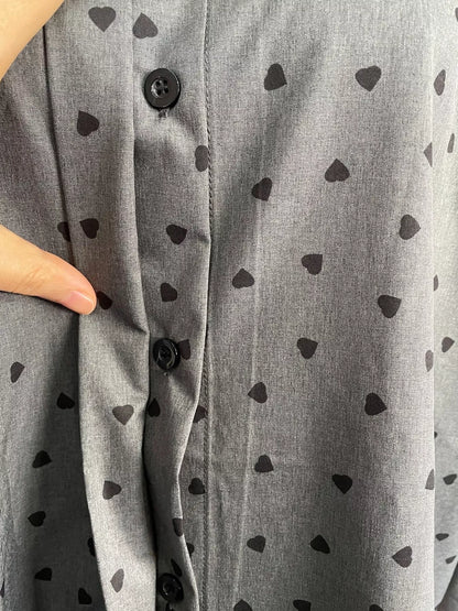 Heart Print Button Up Flounce Sleeve Shirt