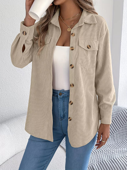 Corduroy Button-Up Long Sleeve Shacket