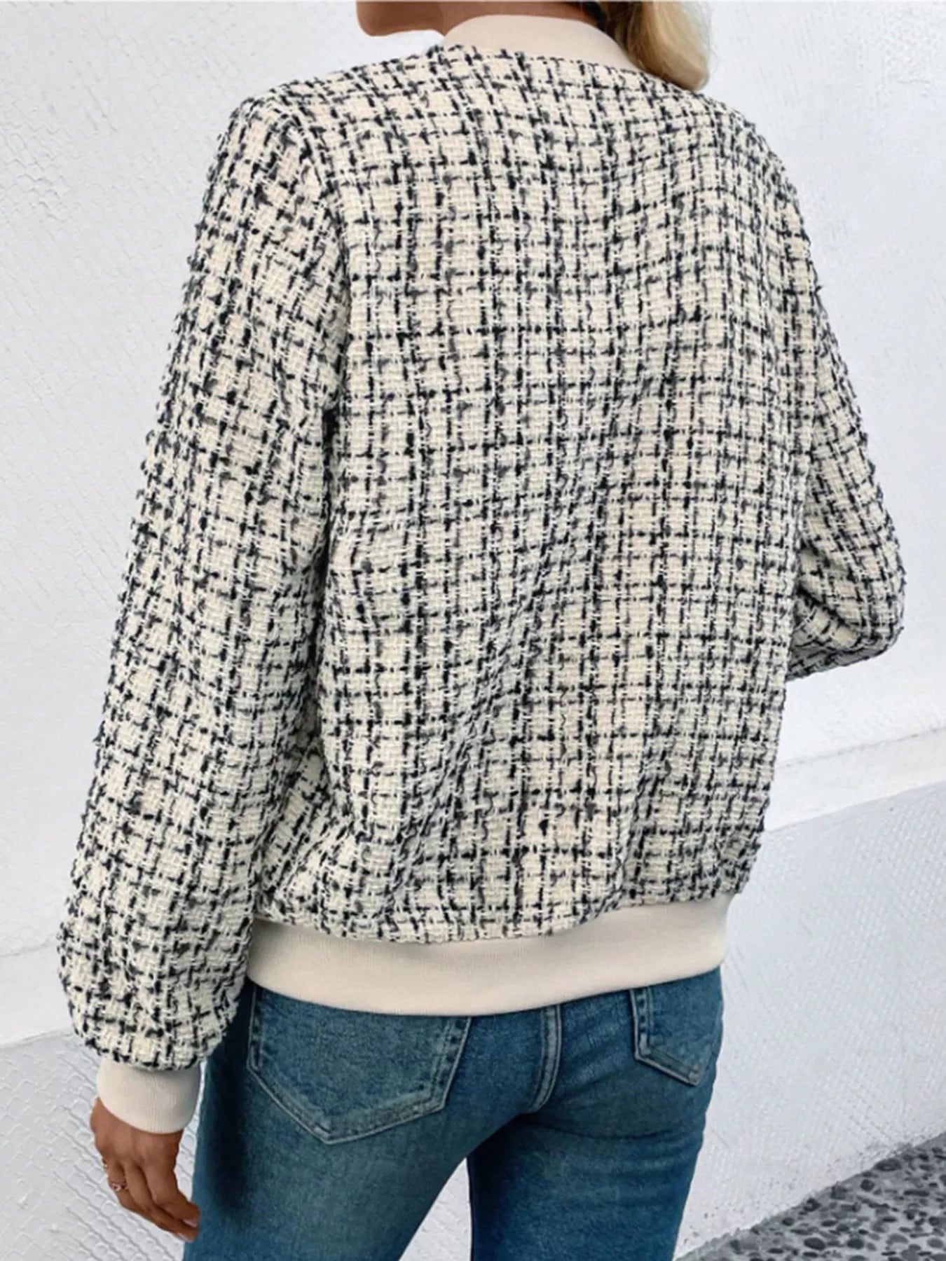 Tweed Zip Up Bomber Jacket