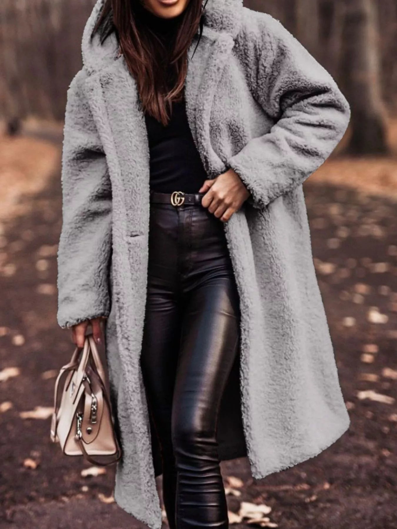 Teddy Bear Hooded Longline Outerwear Gray