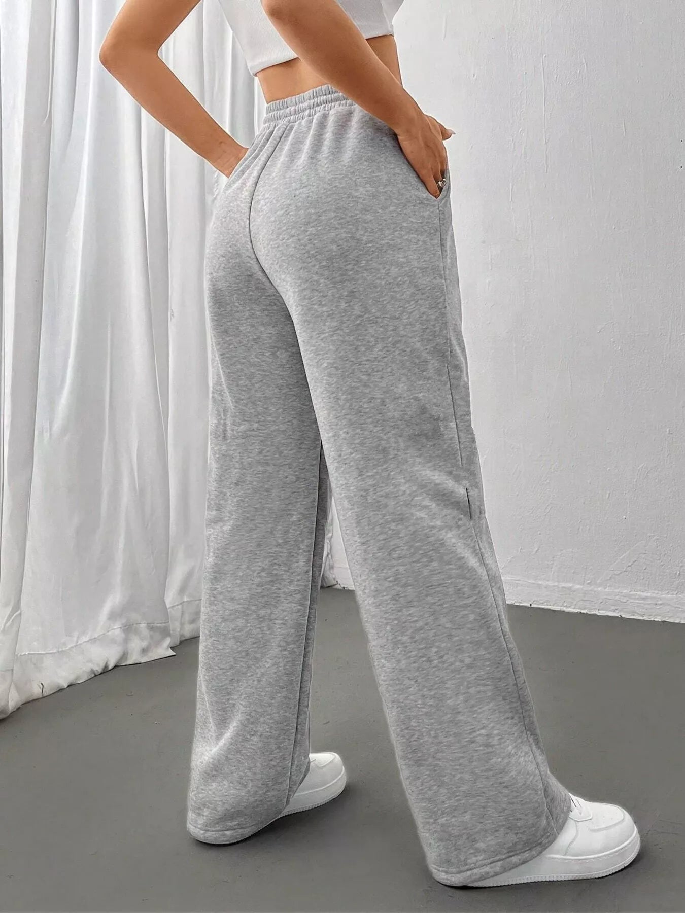 Relaxed Fit Drawstring Waist Solid Pants