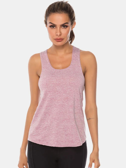 Full Size Scoop Neck Wide Strap Active Tank Dusty Pink