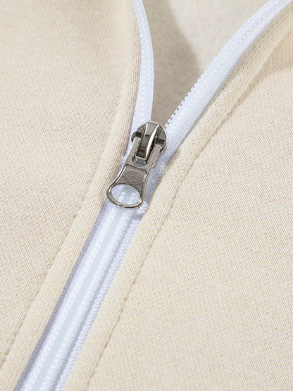 Drop Shoulder Zip Up Jacket and Drawstring Pants Active 2pcs Set