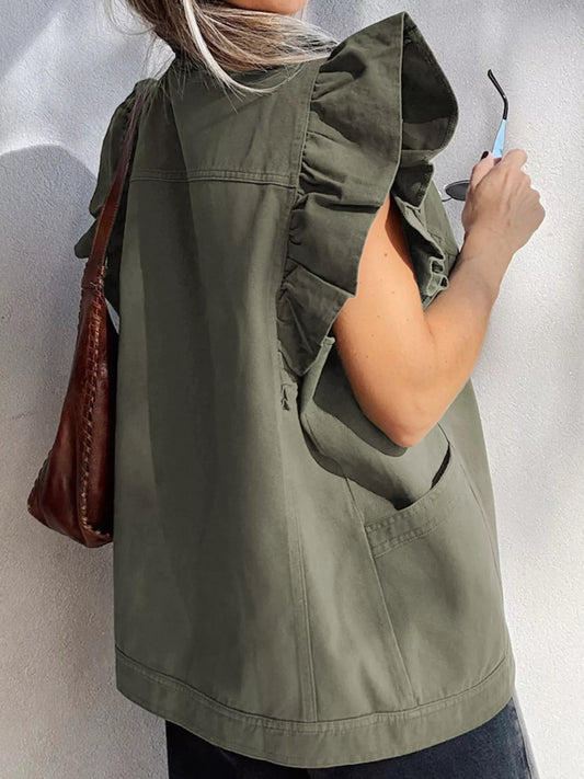 Ruffled Patchwork Denim Jacket Vest