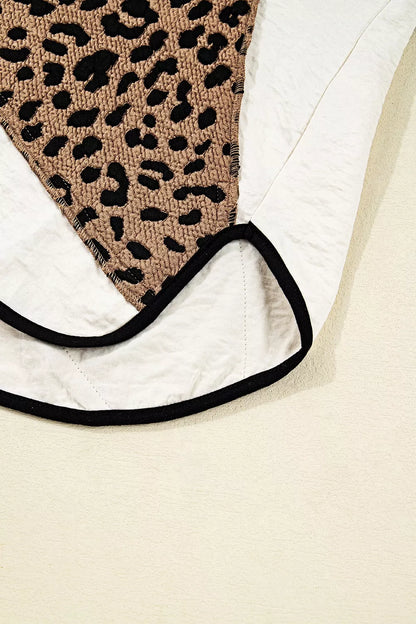 Drawstring Leopard Long Sleeve Hooded Jacket