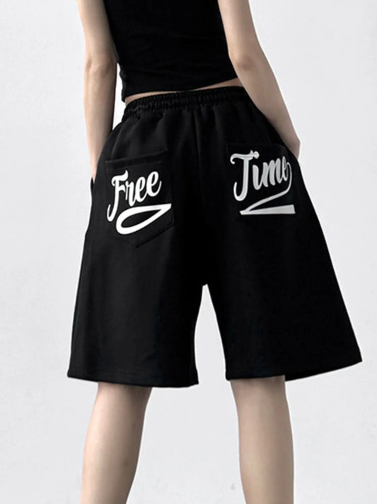 Drawstring Wide Leg Shorts Black