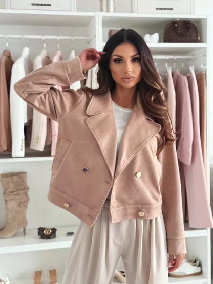 Double-Breasted Lapel Collar Jacket Khaki