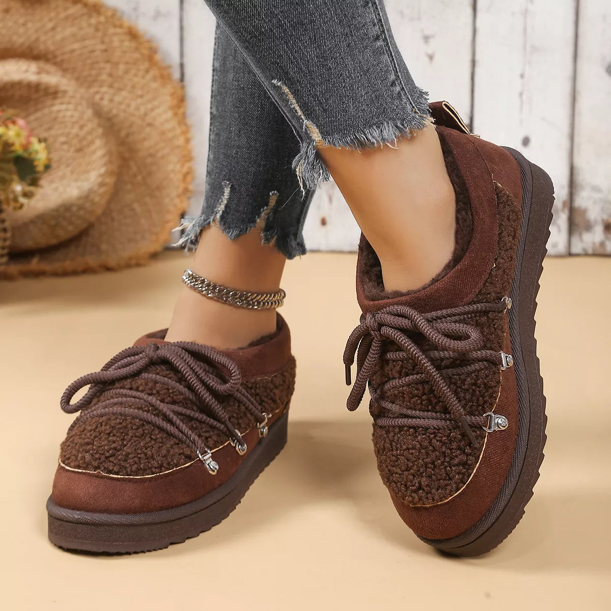 Lace-Up Ankle Boots Brown
