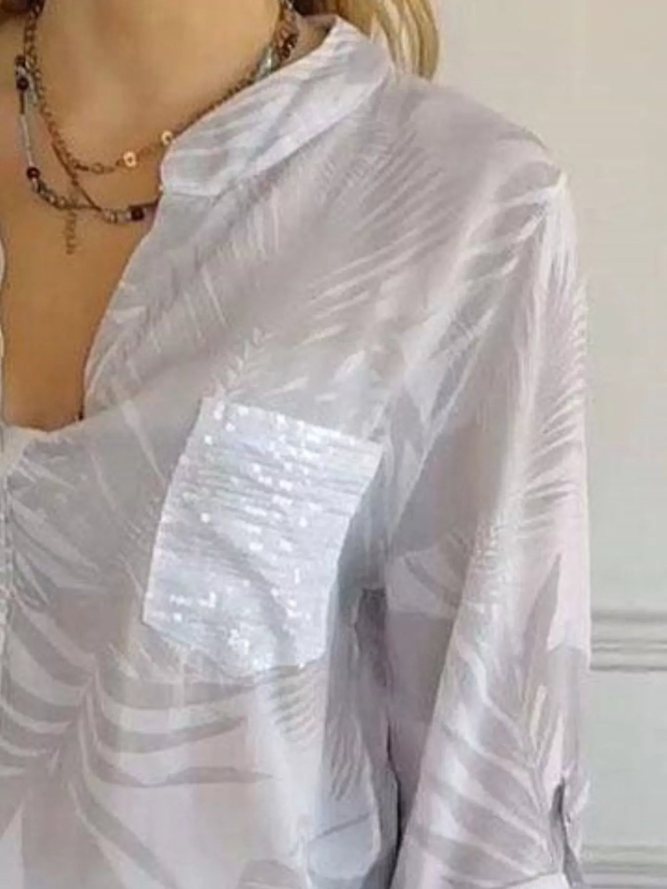 Full Size Printed Button Detail Long Sleeve Blouse Plus Size