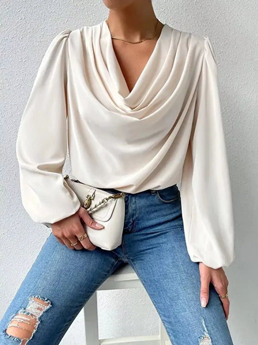 Full Size Cowl Neck Balloon Sleeve Blouse Plus Size