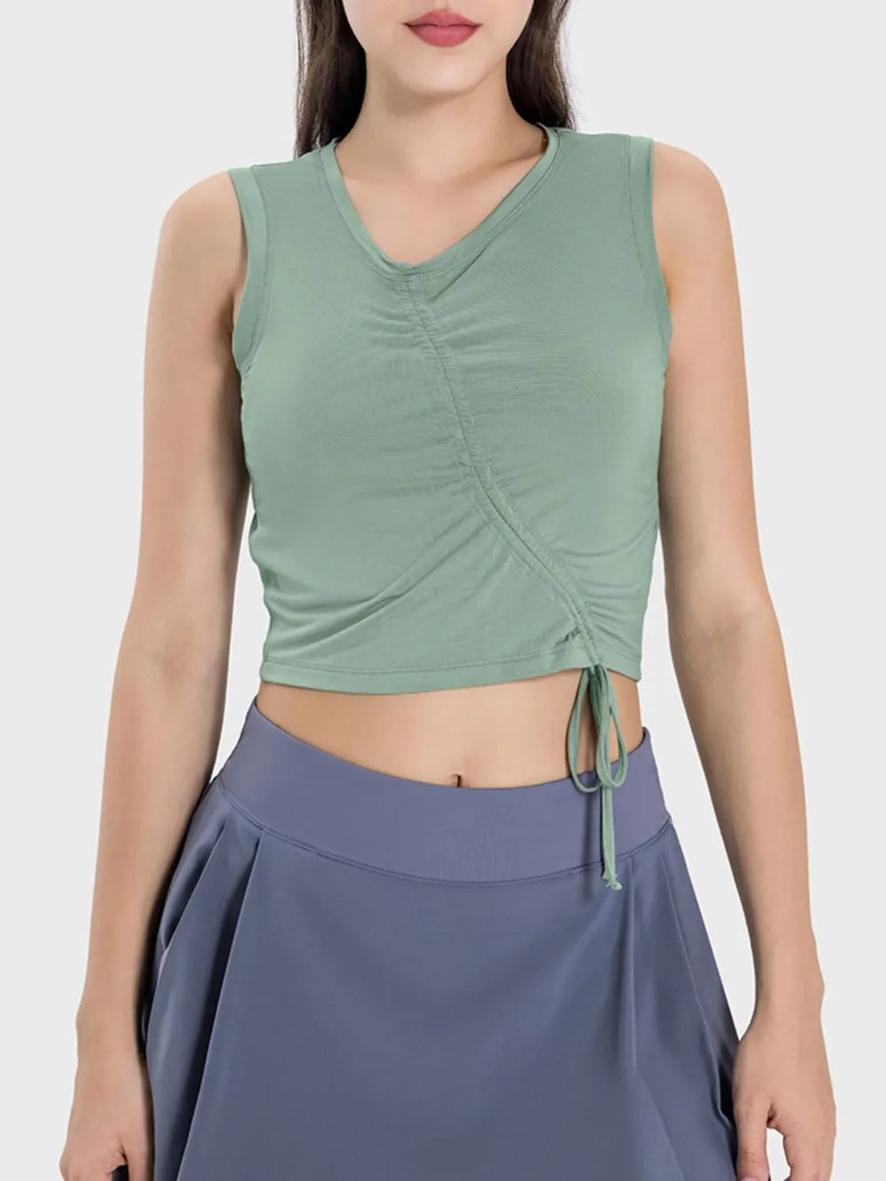 Millennia Drawstring Ruched Wide Strap Active Tank Gum Leaf