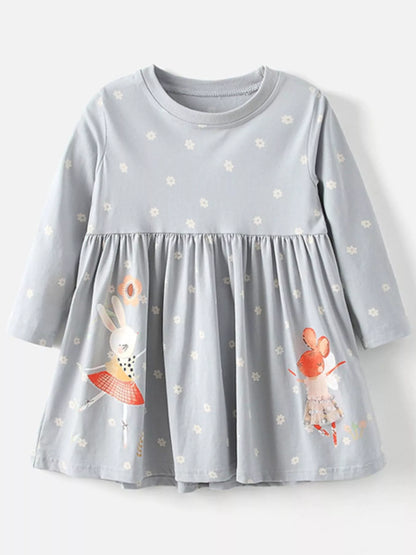 Children's Animal Long Sleeve Dress Light Gray