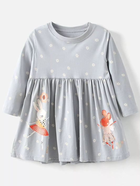 Children's Animal Long Sleeve Dress Light Gray