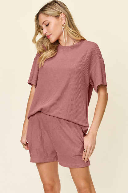 Slightly Stretchy Pocketed T-Shirt & Shorts Set