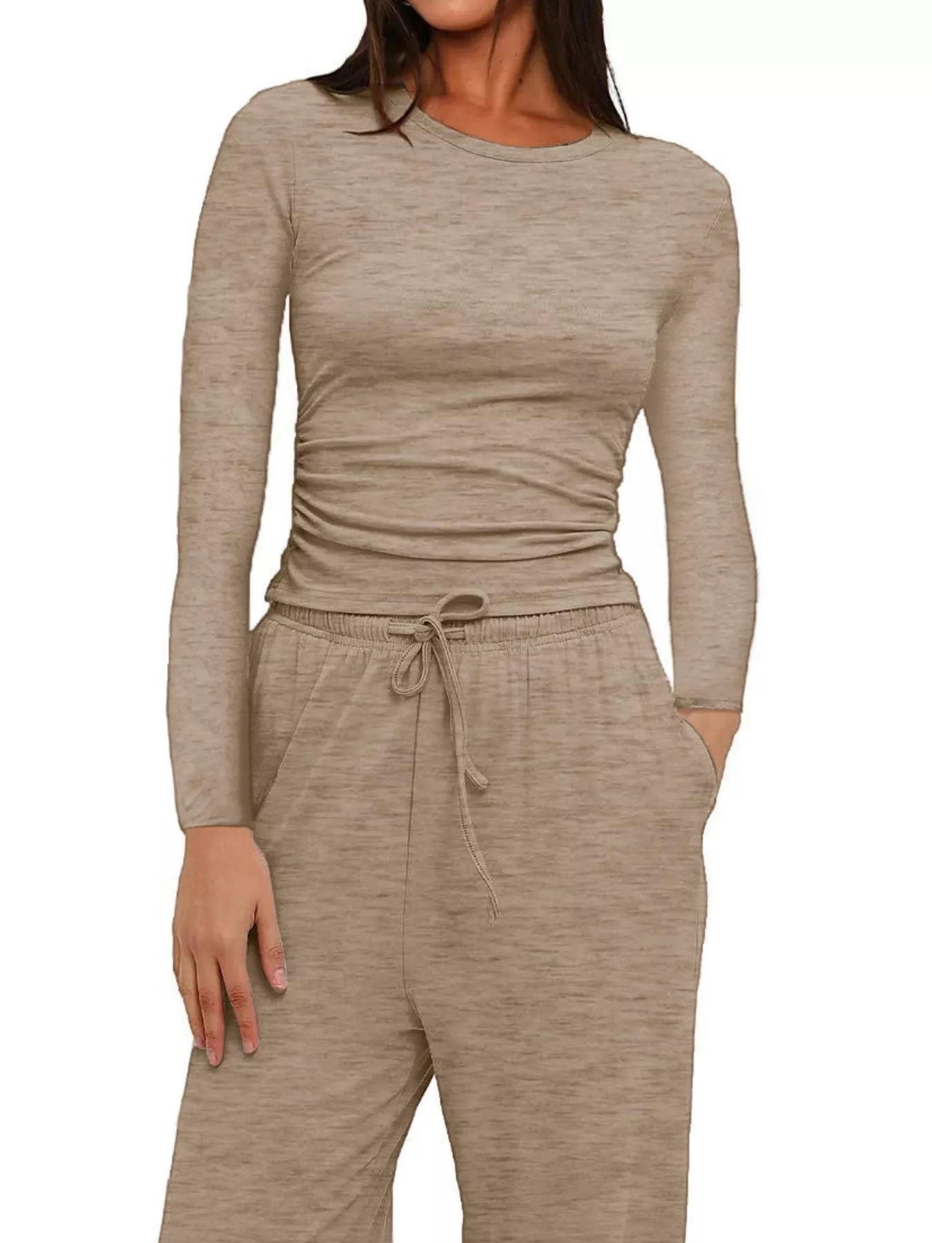 Full Size Casual Long Sleeve Top and Pants Set Plus Size