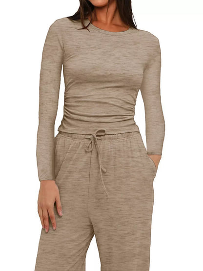 Full Size Casual Long Sleeve Top and Pants Set Plus Size