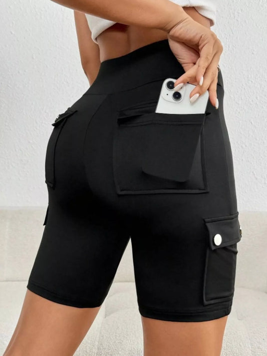 High Waist Pocketed Active Shorts Black