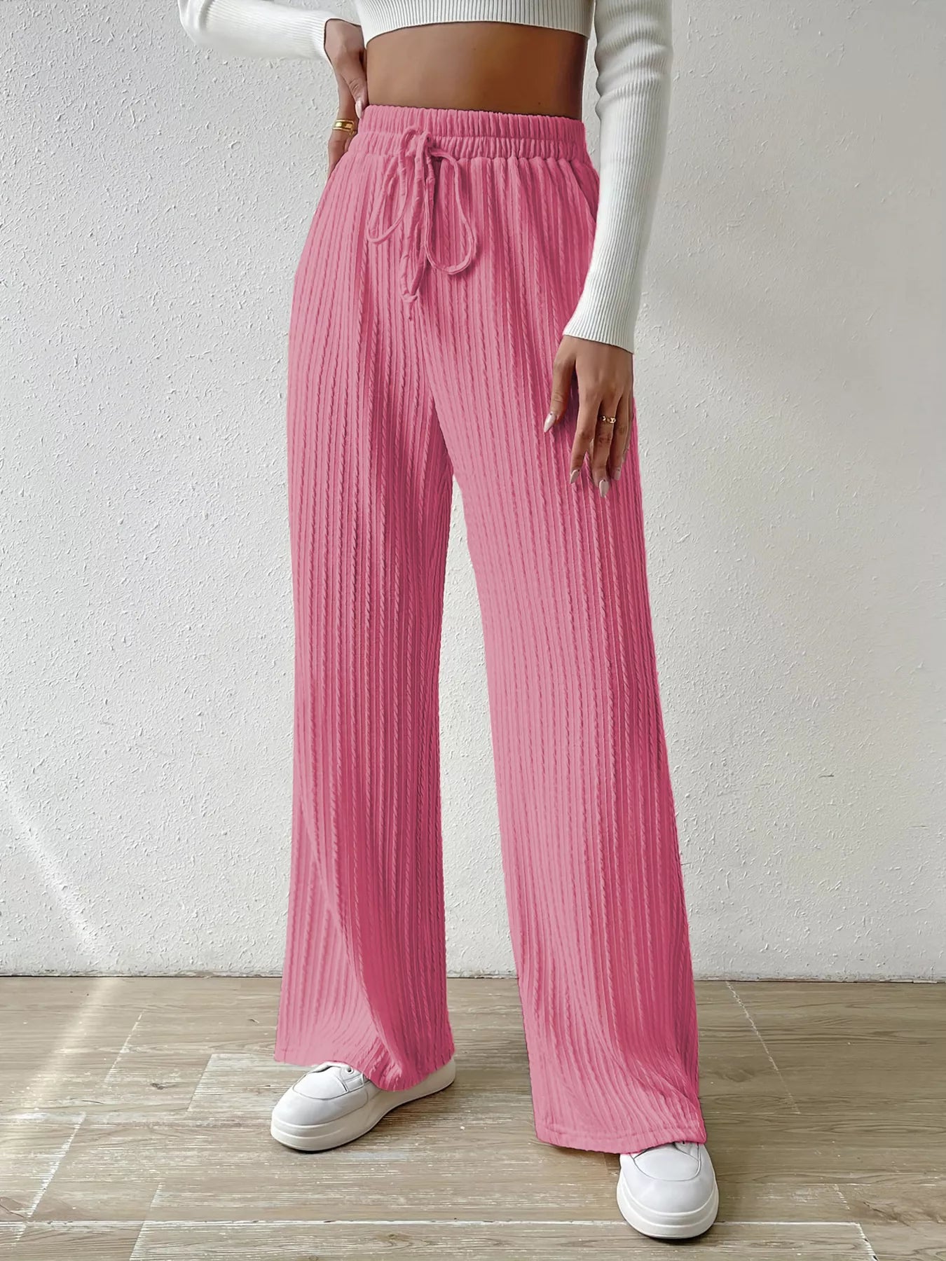 Drawstring Wide Leg Pants Pink
