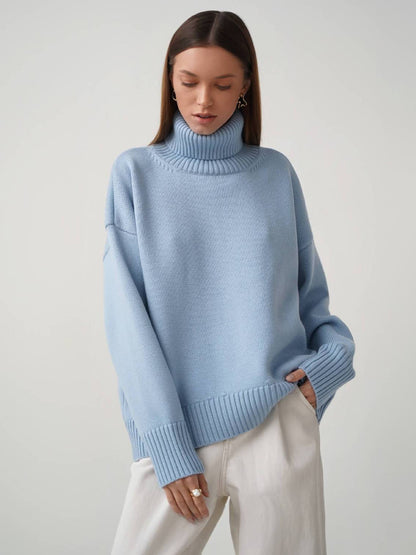 Turtleneck Long Sleeve Sweater Light Blue