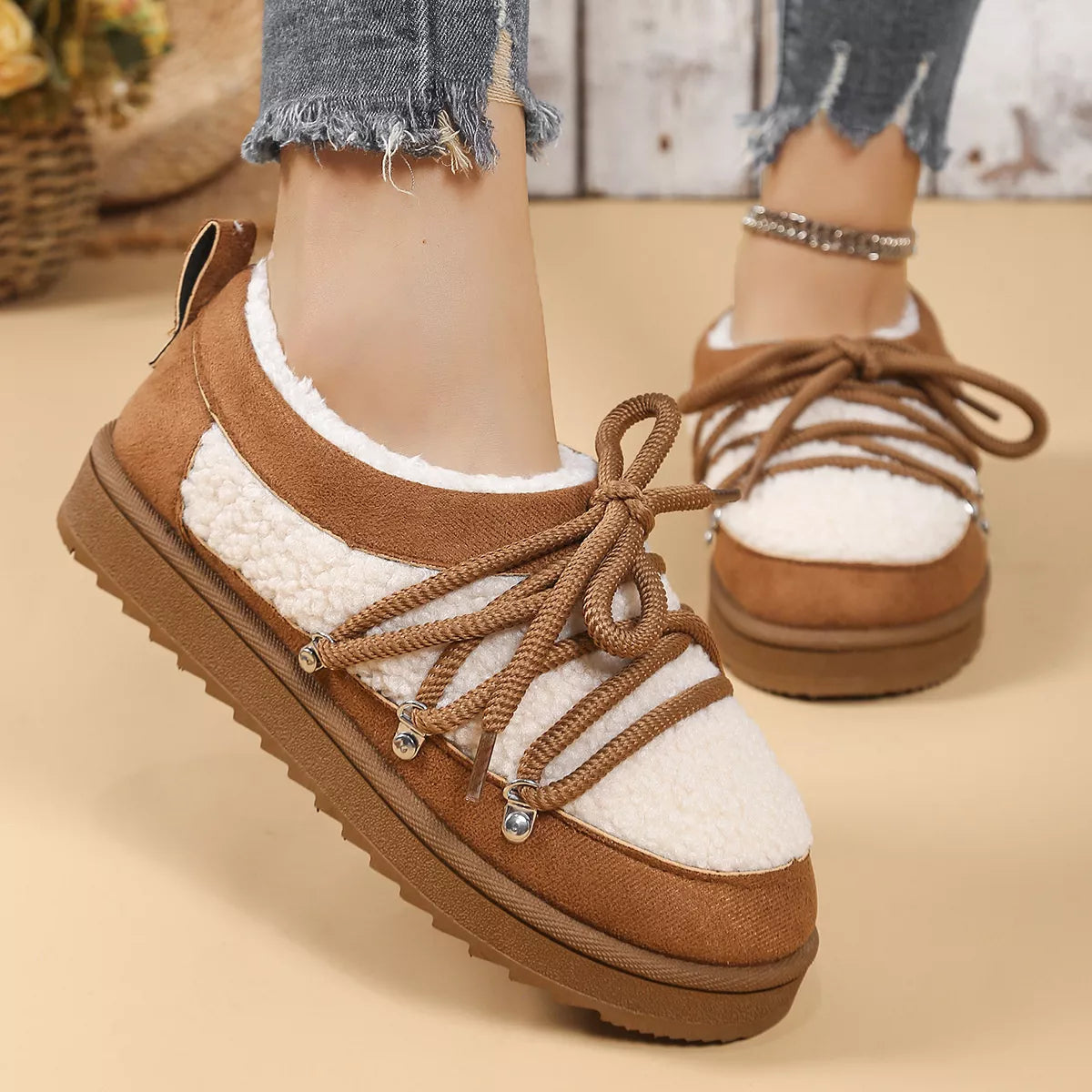 Lace-Up Ankle Boots Camel