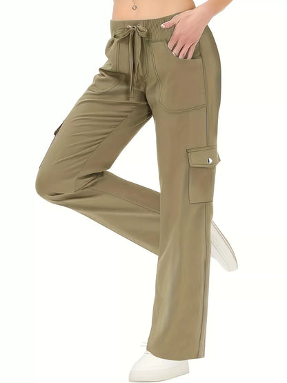 Relaxed Fit Active Pants with Drawstring Waist Olive