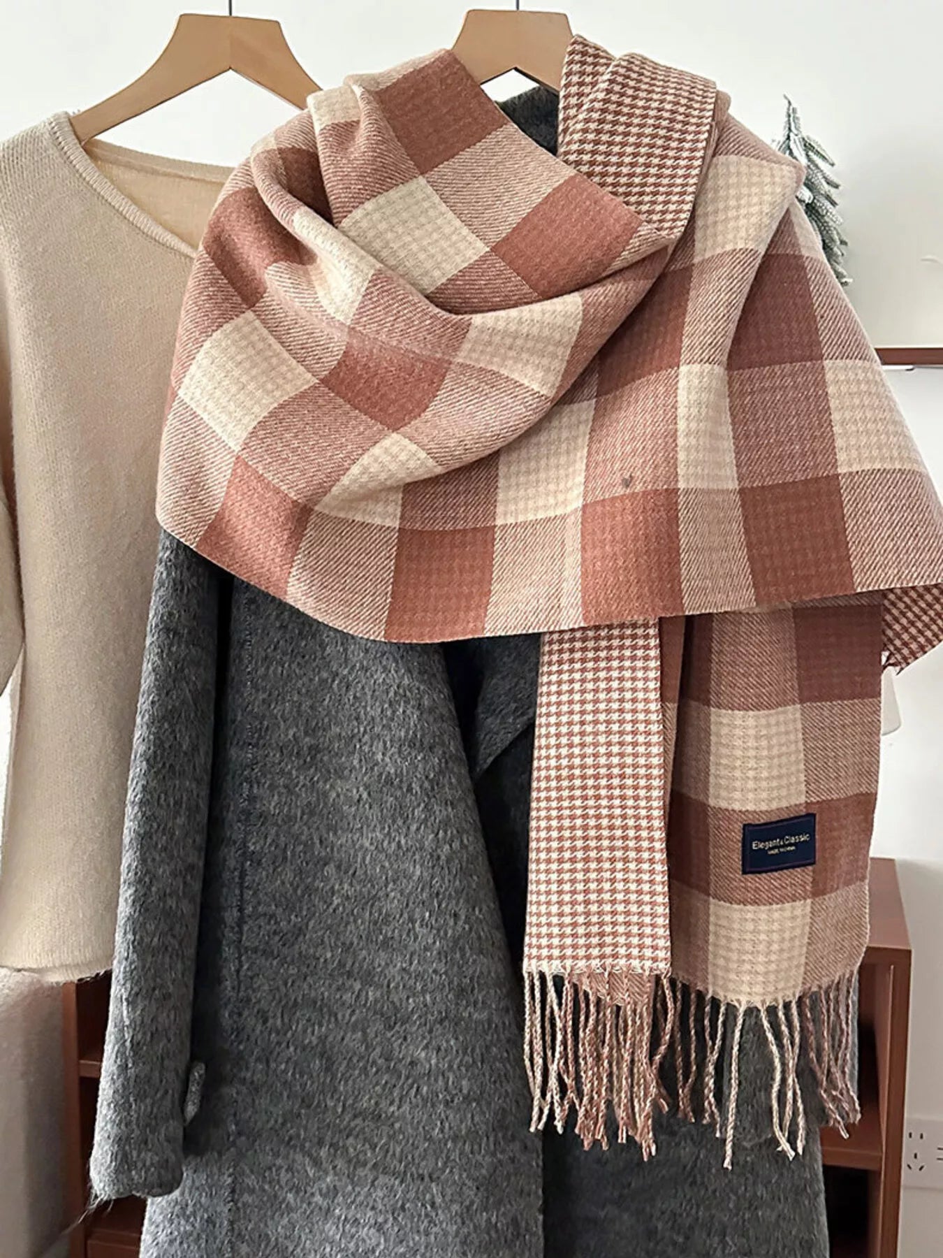 Plaid Tassel Winter Scarf