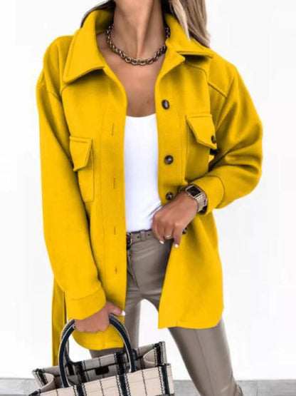 Button-Down Tie Waist Coat Yellow