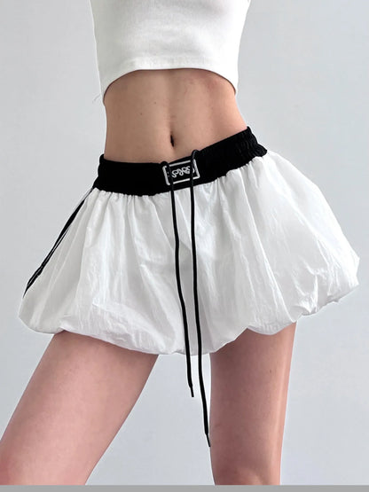 Drawstring Mini Skirt with Contrast Waistband White