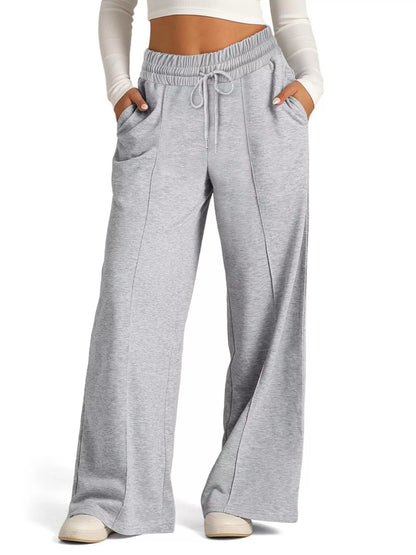 Drawstring Wide Leg Pants Light Gray