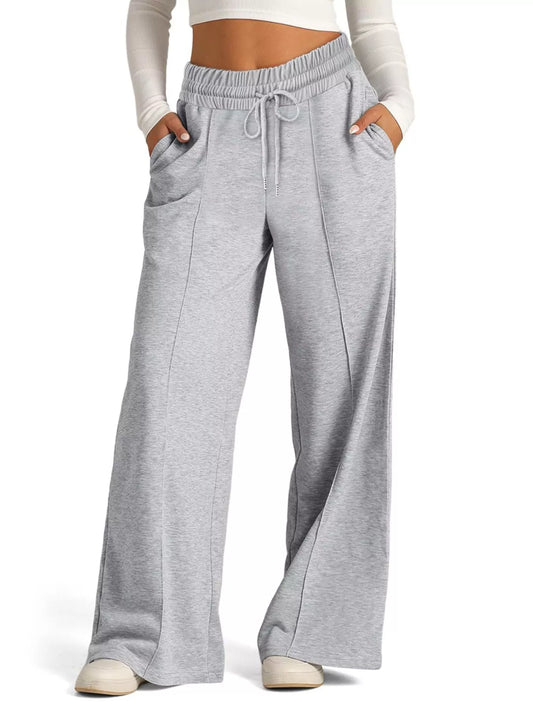 Drawstring Wide Leg Pants Light Gray