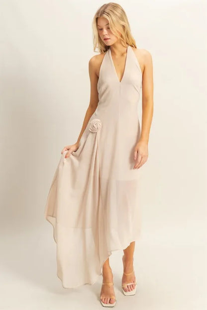 HYFVE Chiffon Halter Asymmetrical Hem Dress