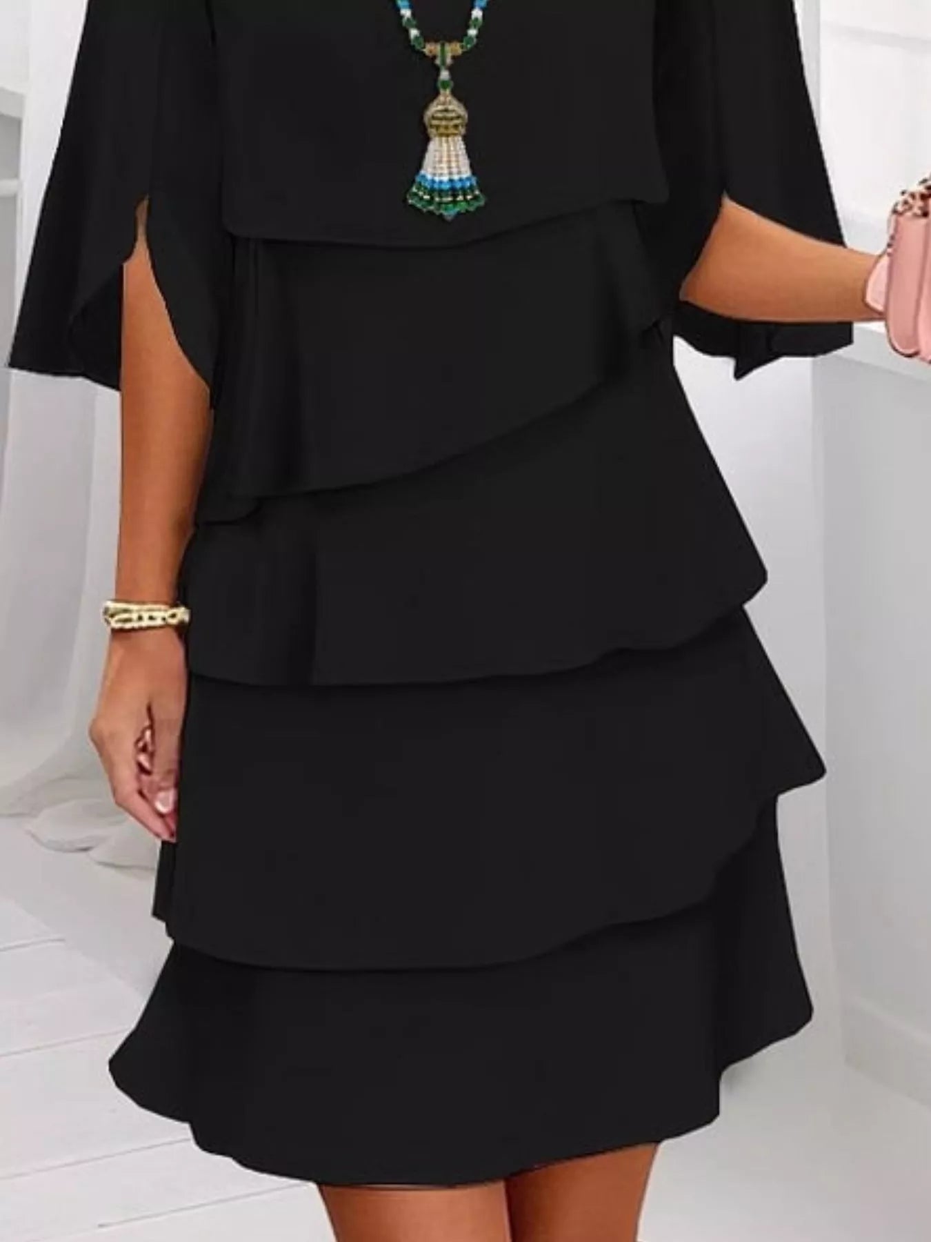 Full Size Ruffled Layered Flutter Sleeve Dress Plus Size