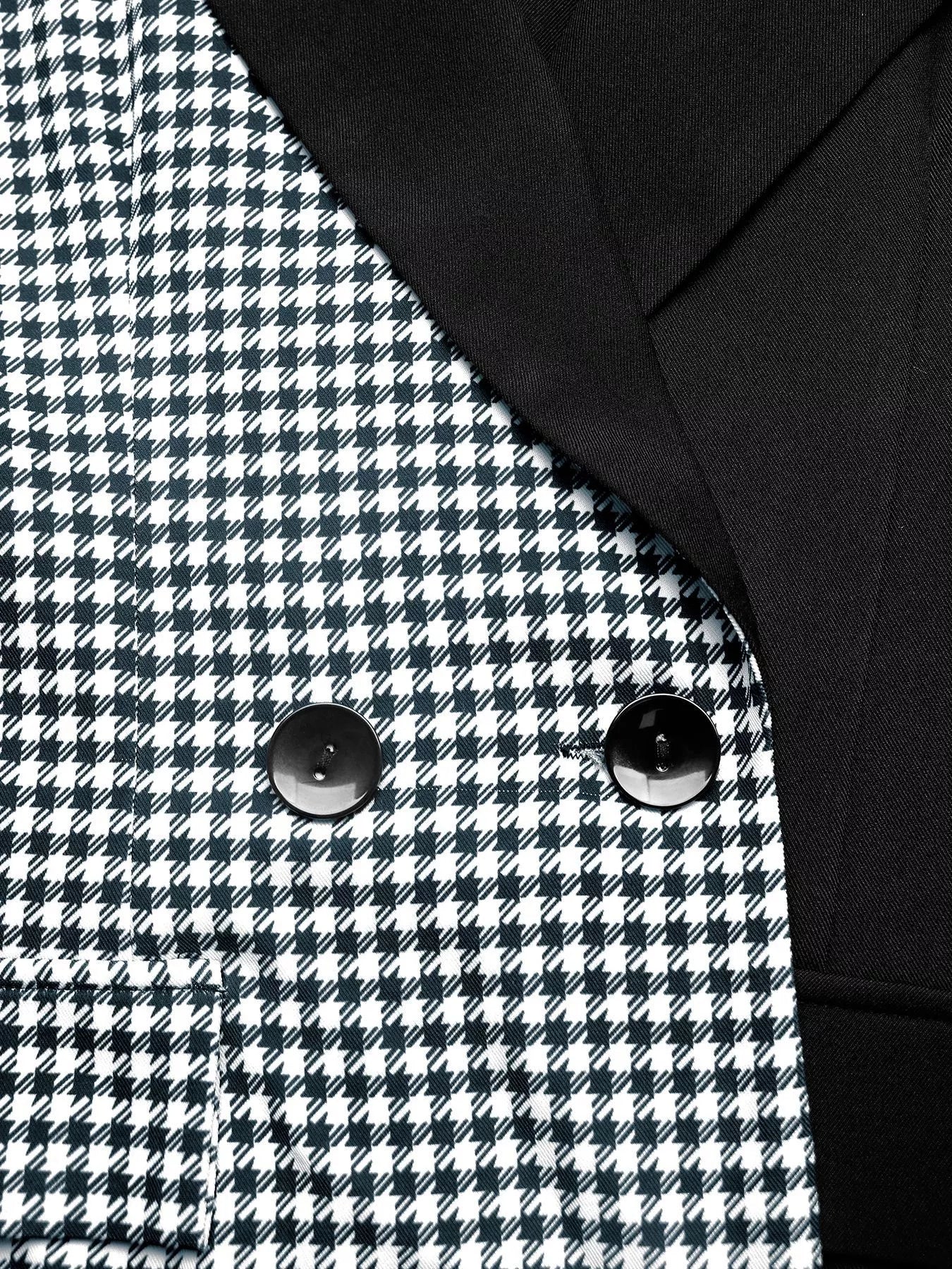Contrast Houndstooth Tie Waist Blazer