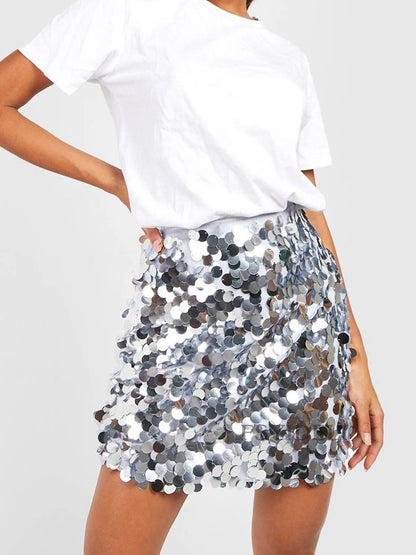 Sequin Mini Skirt Silver